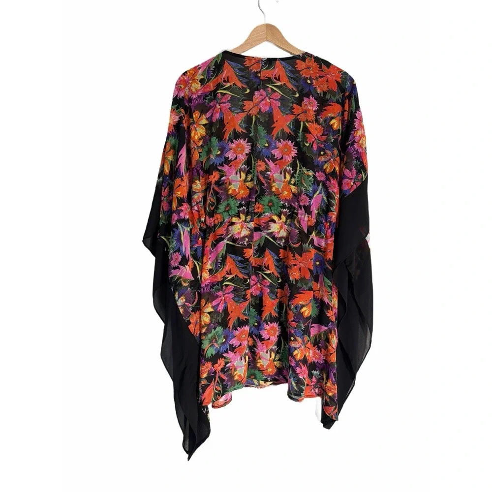 Forever 21 Floral Kimono-style Sheer Top Poncho‎ Beach Swim Cover-up - M